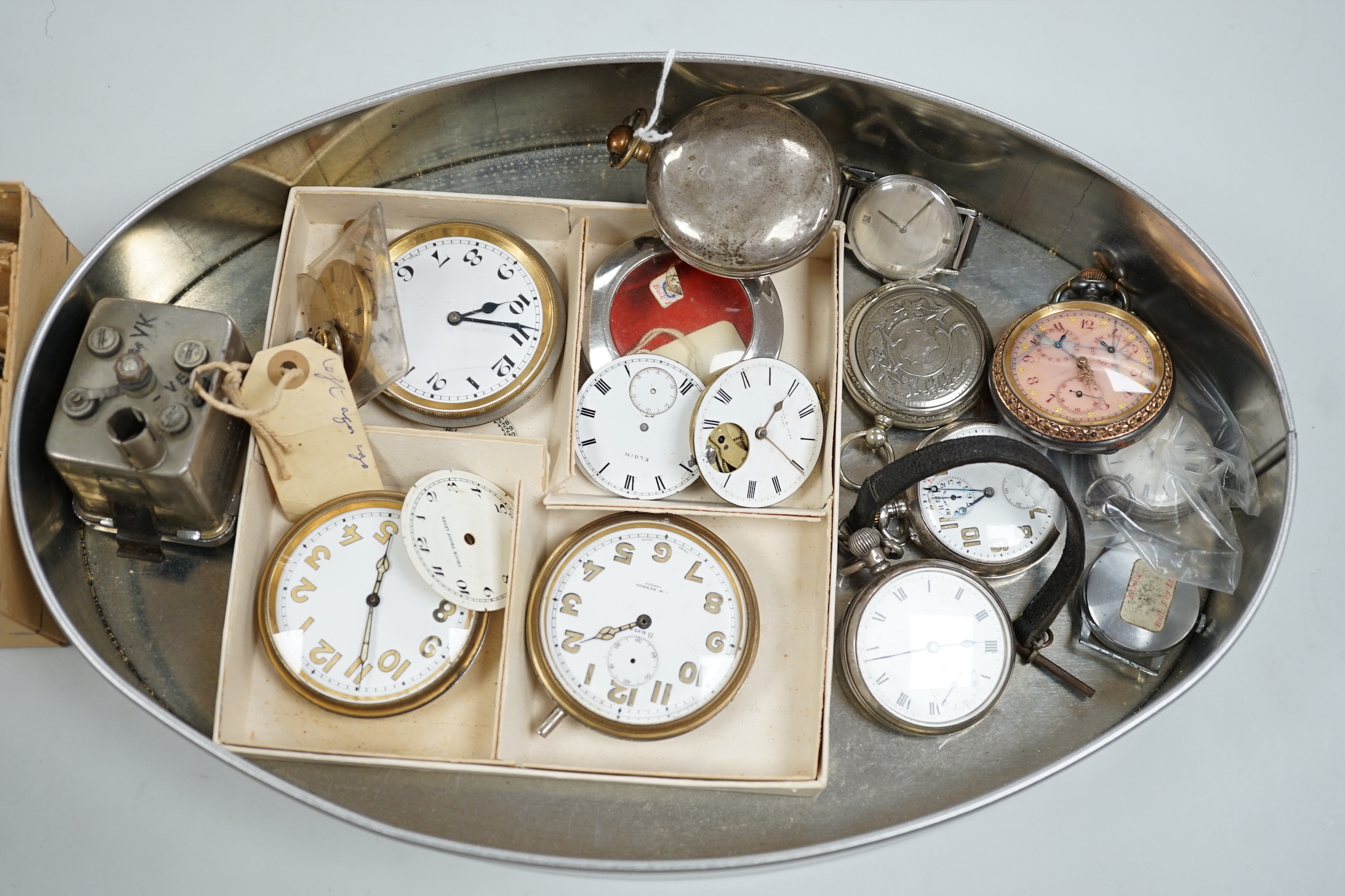 A 19th century silver pair cased pocket watch by Phillips of Ludlow, other pocket watches and movements etc, including silver, gun metal and enamel.